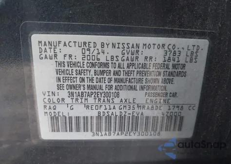 2014 Nissan Sentra Sv z USA, uszkodzony, nr VIN 3N1AB7AP2EY300108